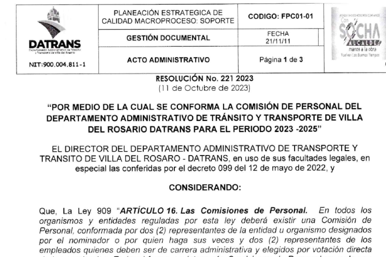 RESOLUCION 221-2023 COMFORMACION COMISION DE PERSONAL